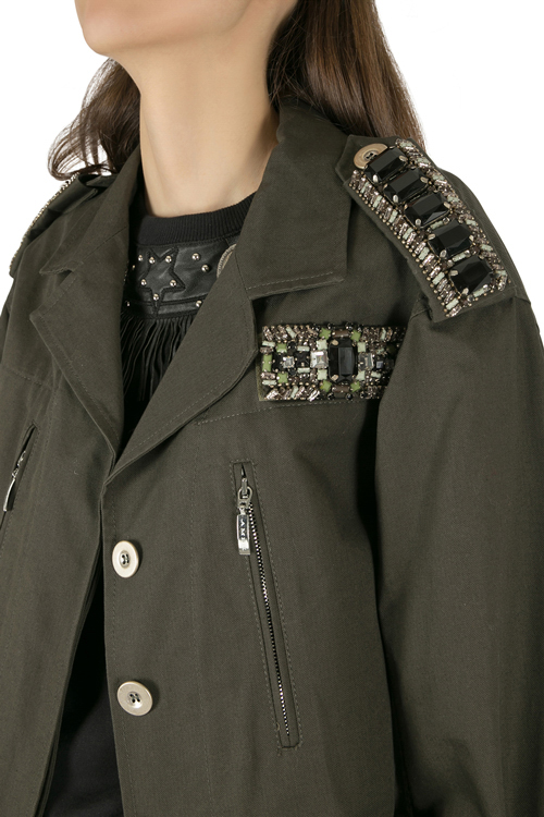 Pre-owned Amen Dark Green Cotton Crystal Embellished Epaulette Detail Military Jacket M