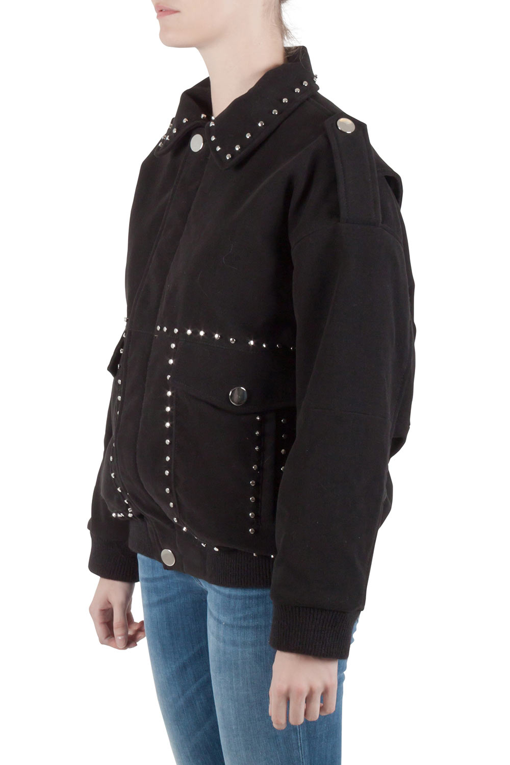 Pre-owned Faith Connexion Black Suede Studded Oversized Bomber Jacket M