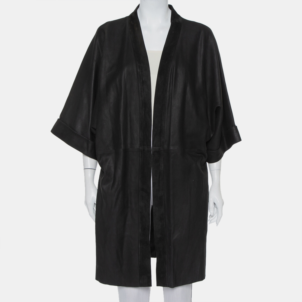 Pre-owned Iro Black Suede Leather Open Front Kimono S