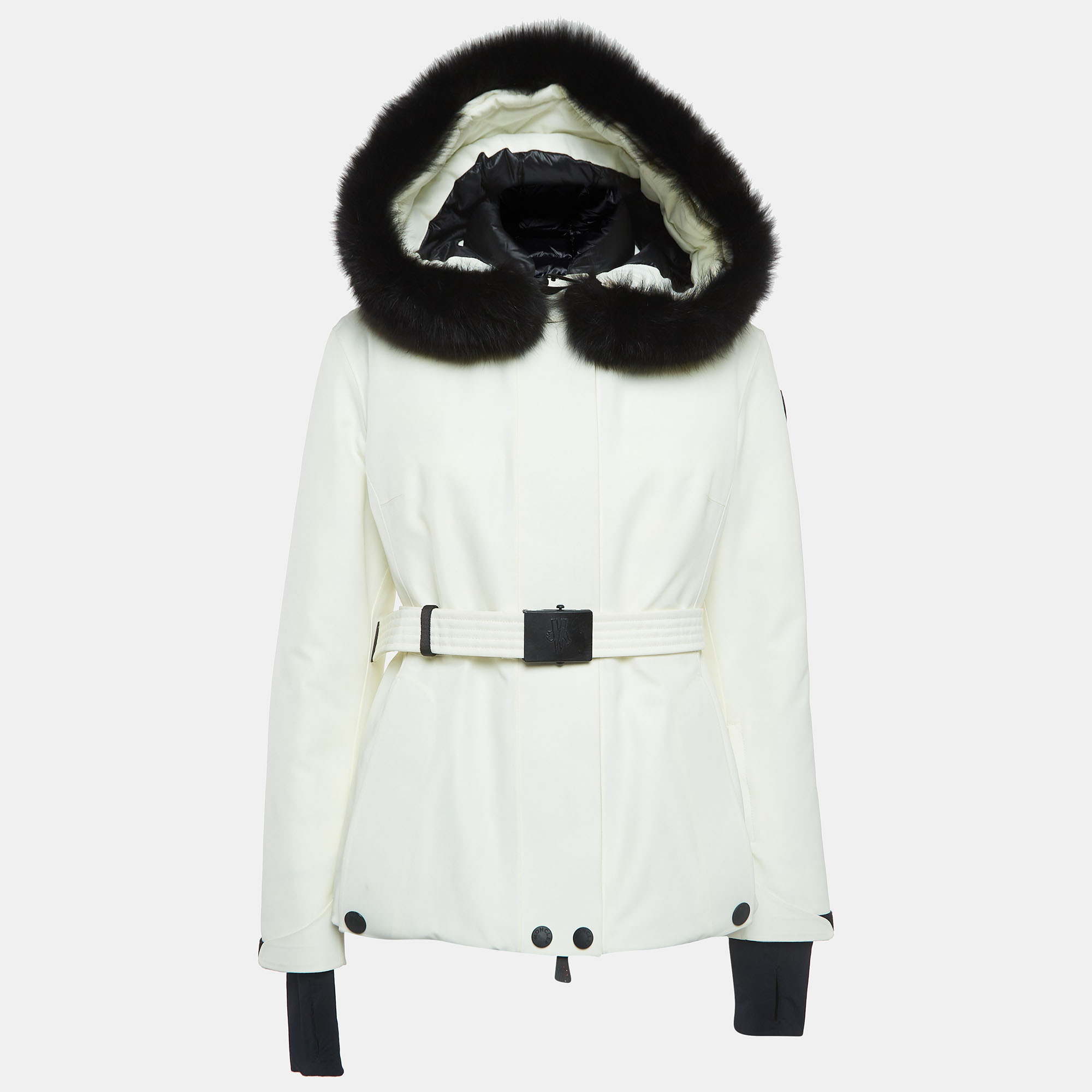 

Moncler Off-White Synthetic and Fur Detachable Hood Down Jacket