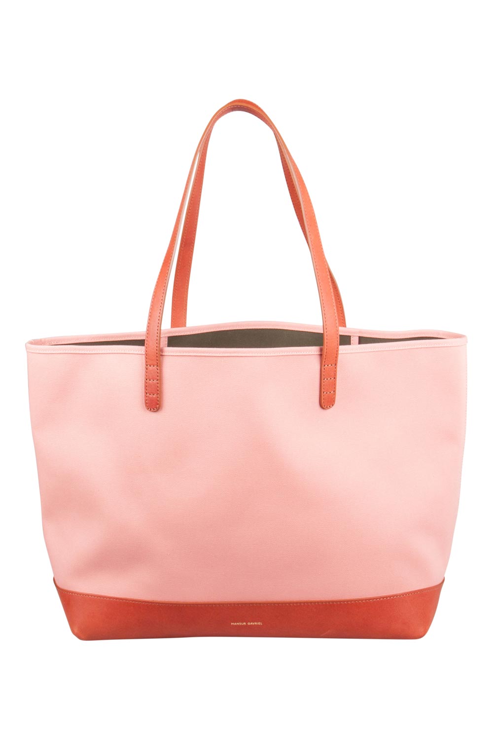 Mansur Gavriel Blush Pink/Brown and Moss Green Canvas and Leather Tote