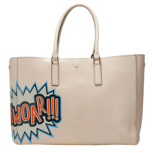 Pre Owned Anya Hindmarch Beige Phwoar Leather Featherweight Ebury Tote