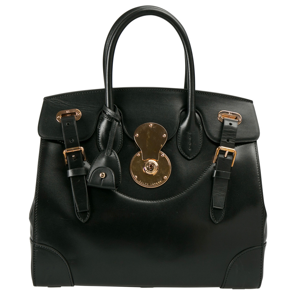 

Ralph Lauren Black Leather The Ricky Bag With Light Top Handle Bag