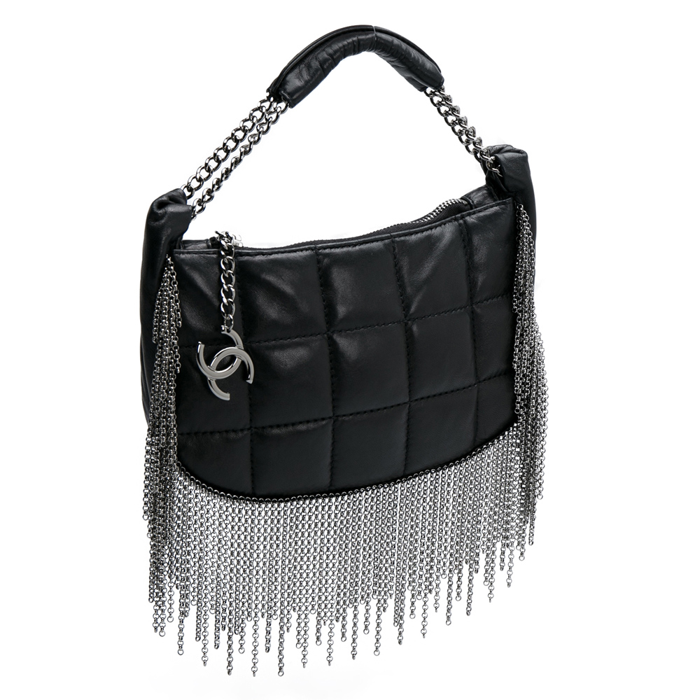 Chanel Black Quilted Metal Chained Fringe Bag Chanel