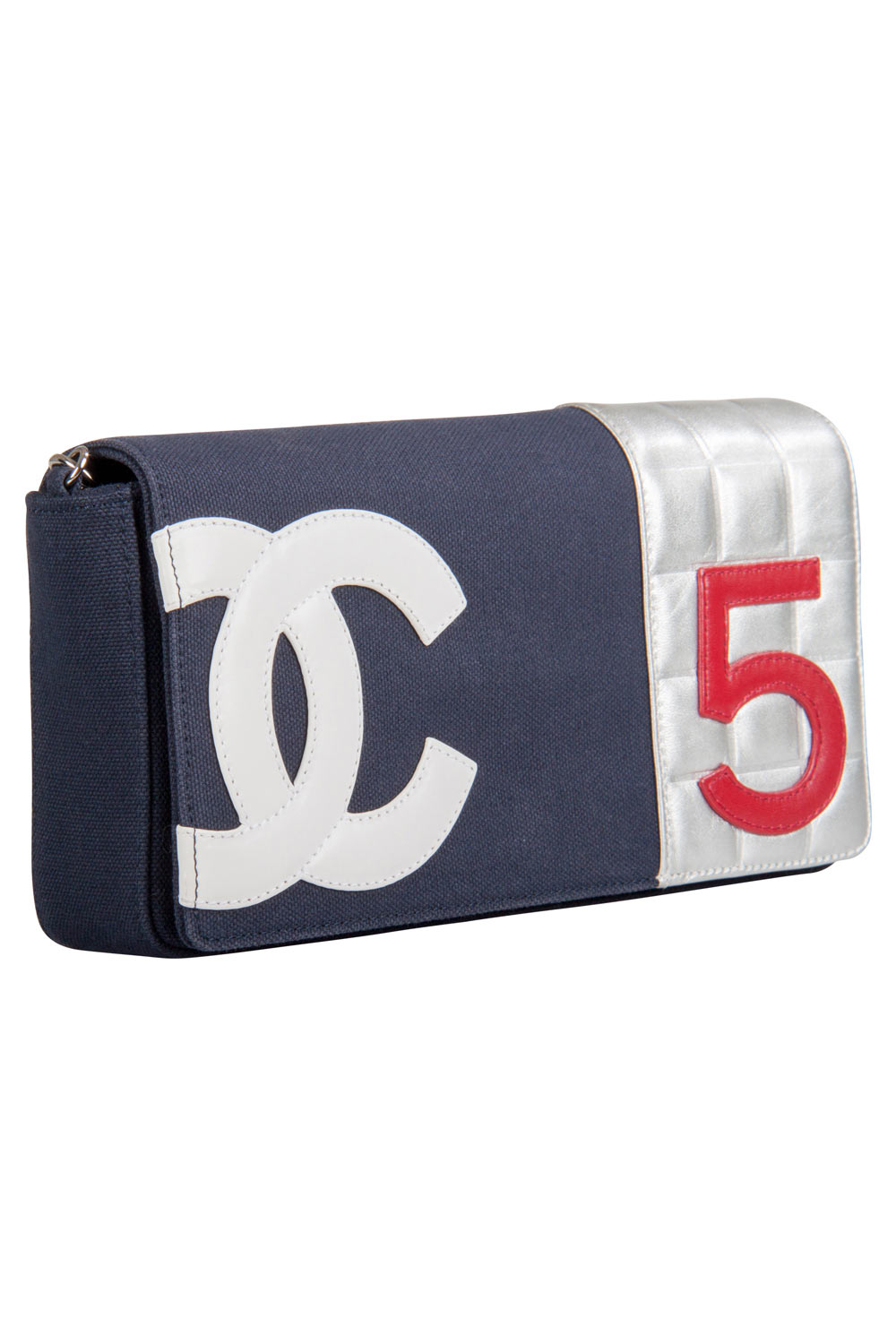 

Chanel Multicolor Canvas and Leather No. 5 Flap Bag, Navy blue