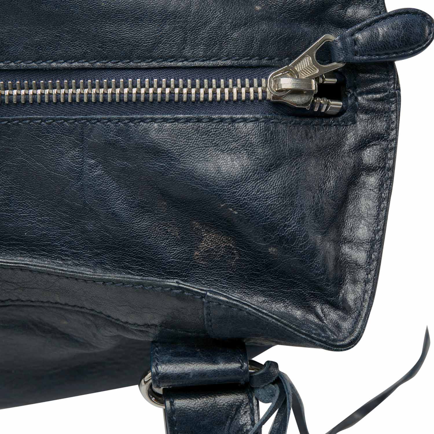 Pre-owned Balenciaga Marine Leather Gsh Brief Tote In Blue