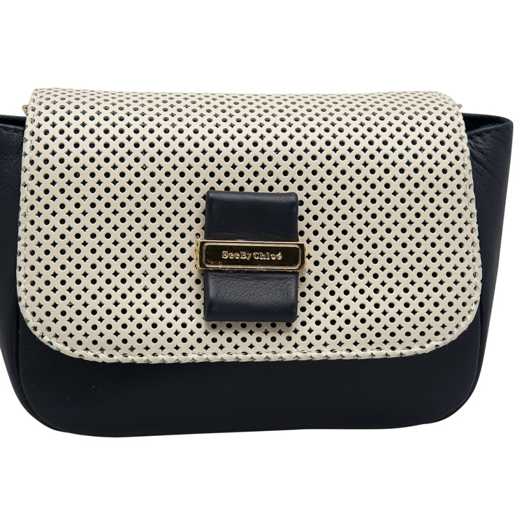 

See by Chloe Navy/Cream Laser Cut Leather Crossbody Bag, Blue