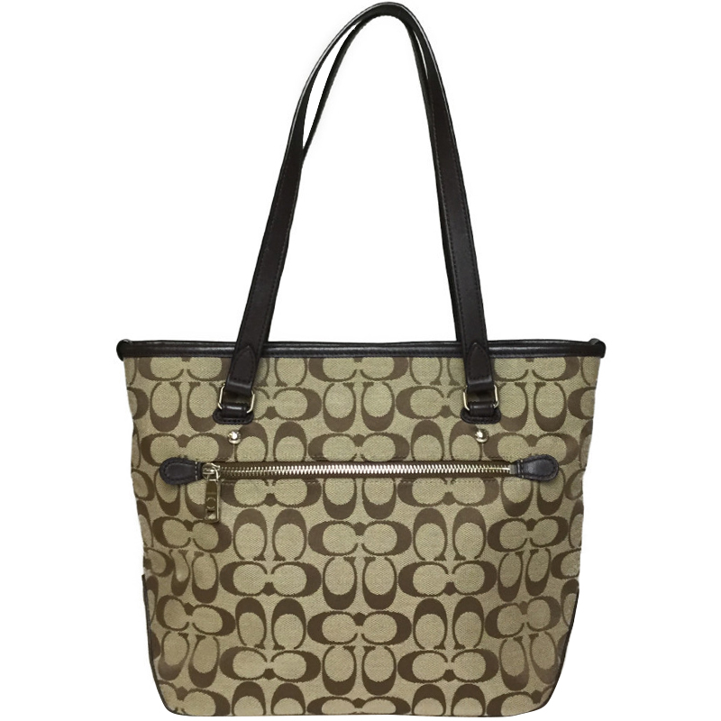 

Coach Brown Signature Coated Canvas and Leather Tote, Beige