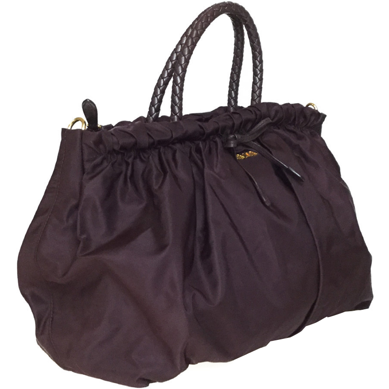 

Prada Bordeaux Tesuto Nylon Fiocco Satchel, Brown