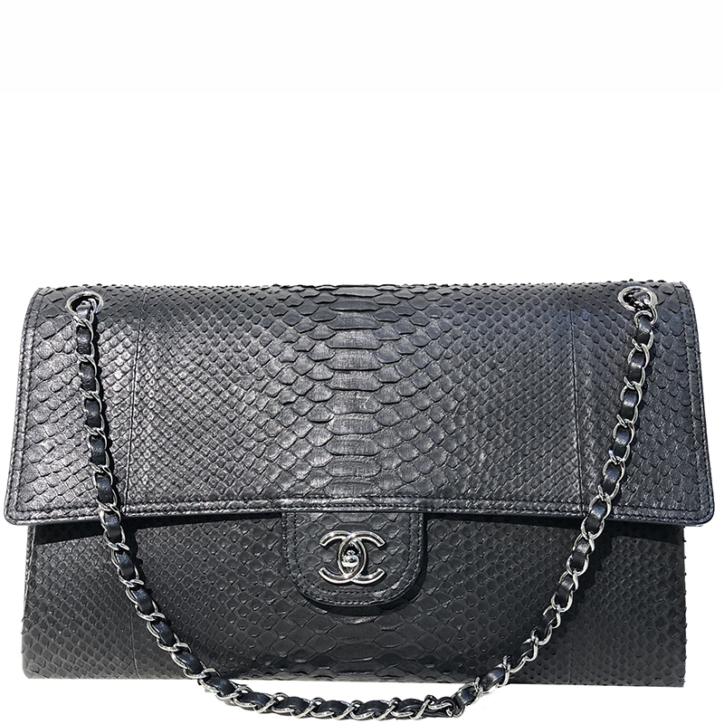 Pre-owned Chanel Black Python Leather Flap Bag