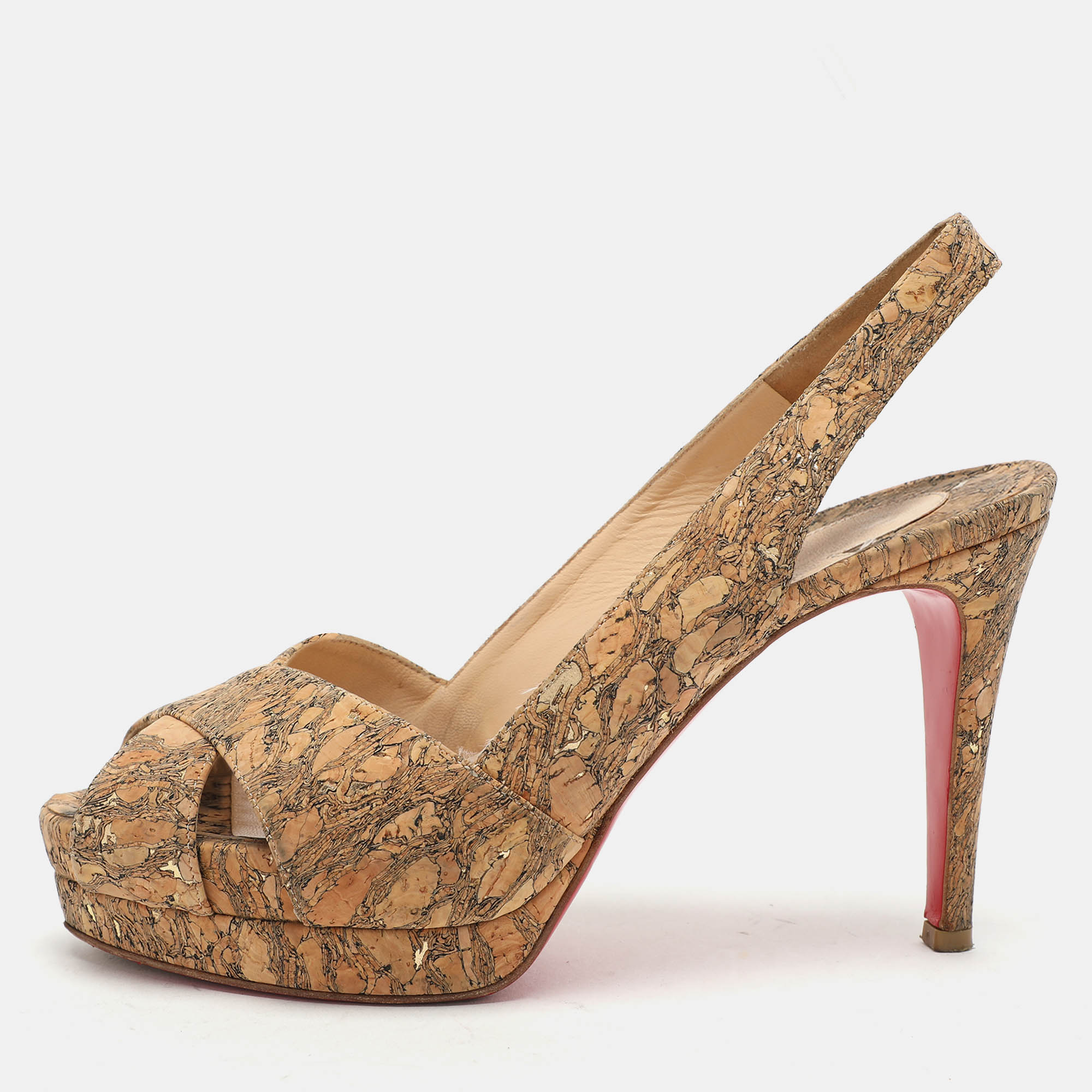 

Christian Louboutin Beige Cork Soso Criss Cross Platform Slingback Sandals Size