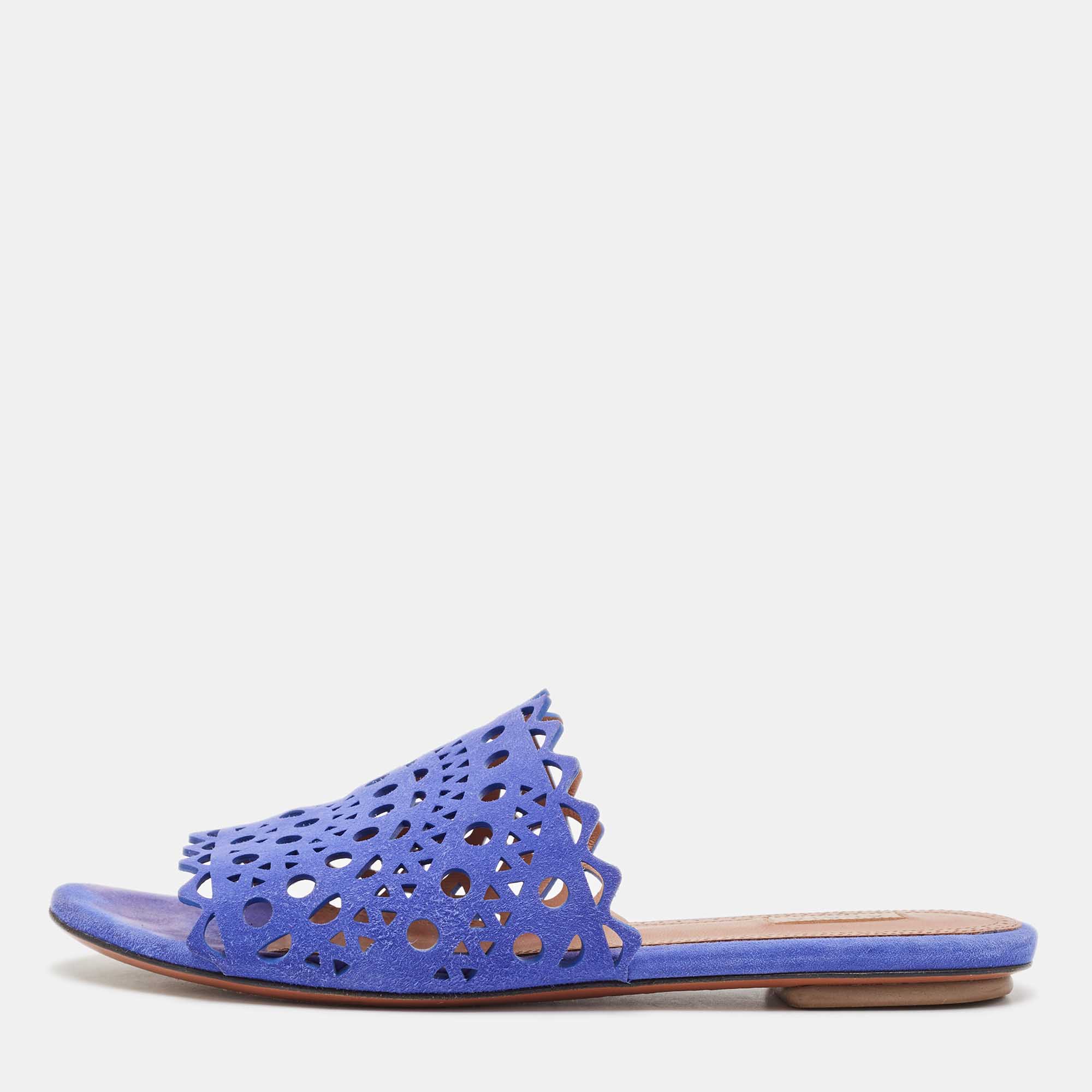 

Alaia Purple Suede Mina Vienne Flat Slides Size