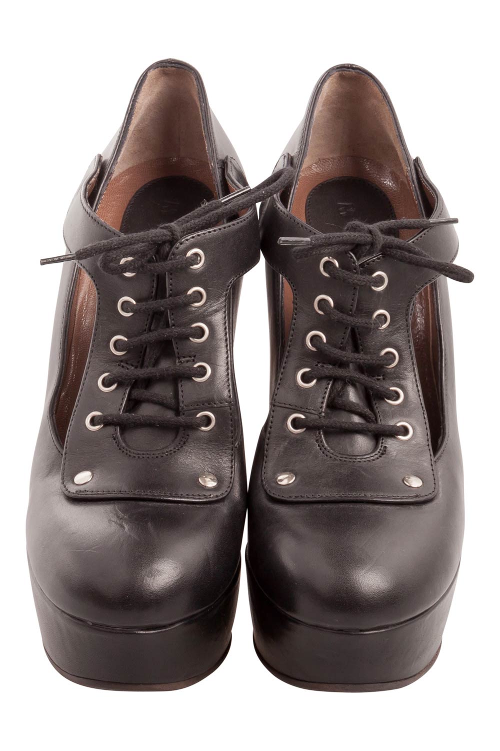 

Marni Black Leather Cutout Lace Up Platform Pumps Size