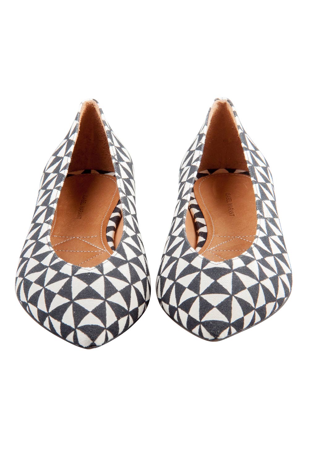 

Isabel Marant Monochrome Printed Canvas Pointed Toe Ballet Flats Size, White