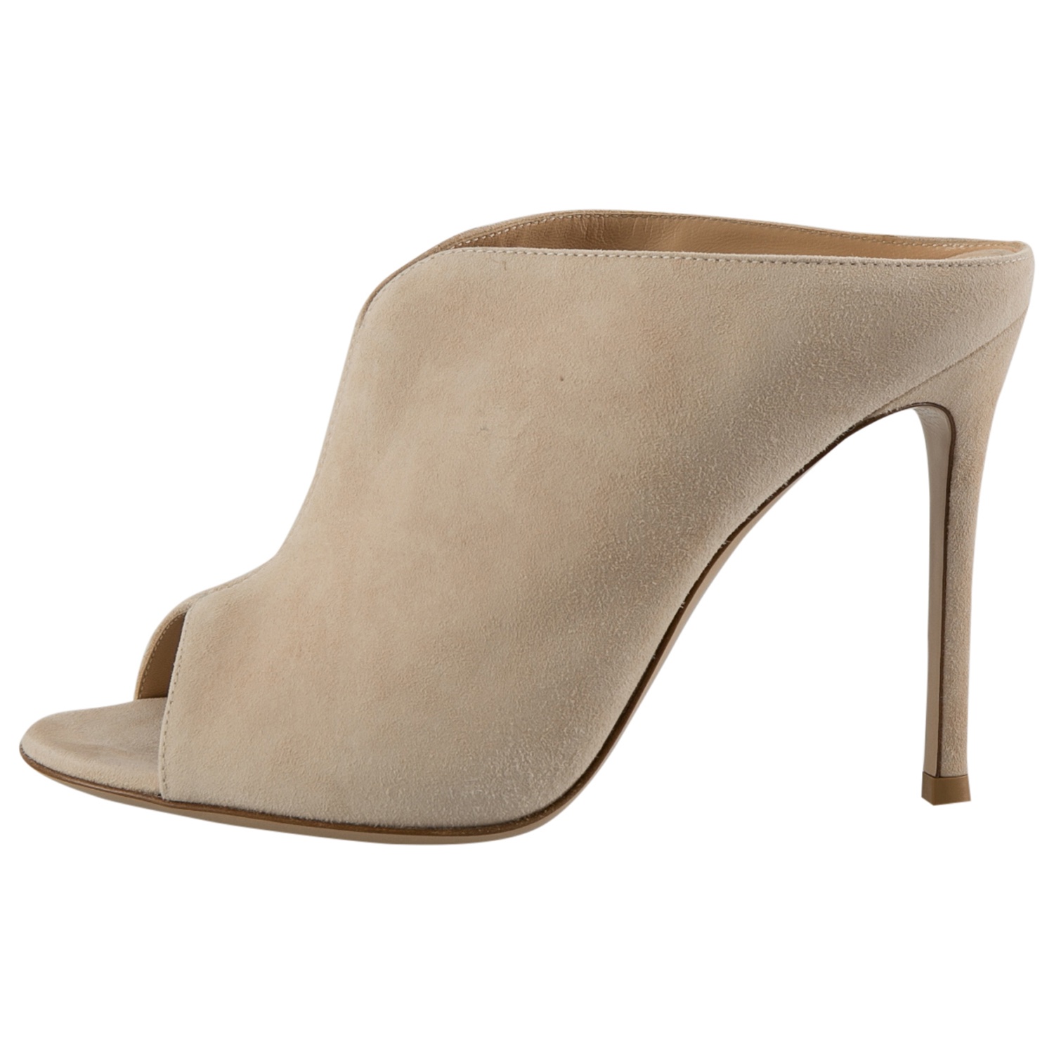 Pre Owned Gianvito Rossi Beige Suede Cobalt Peep-Toe Mules Size 36.5