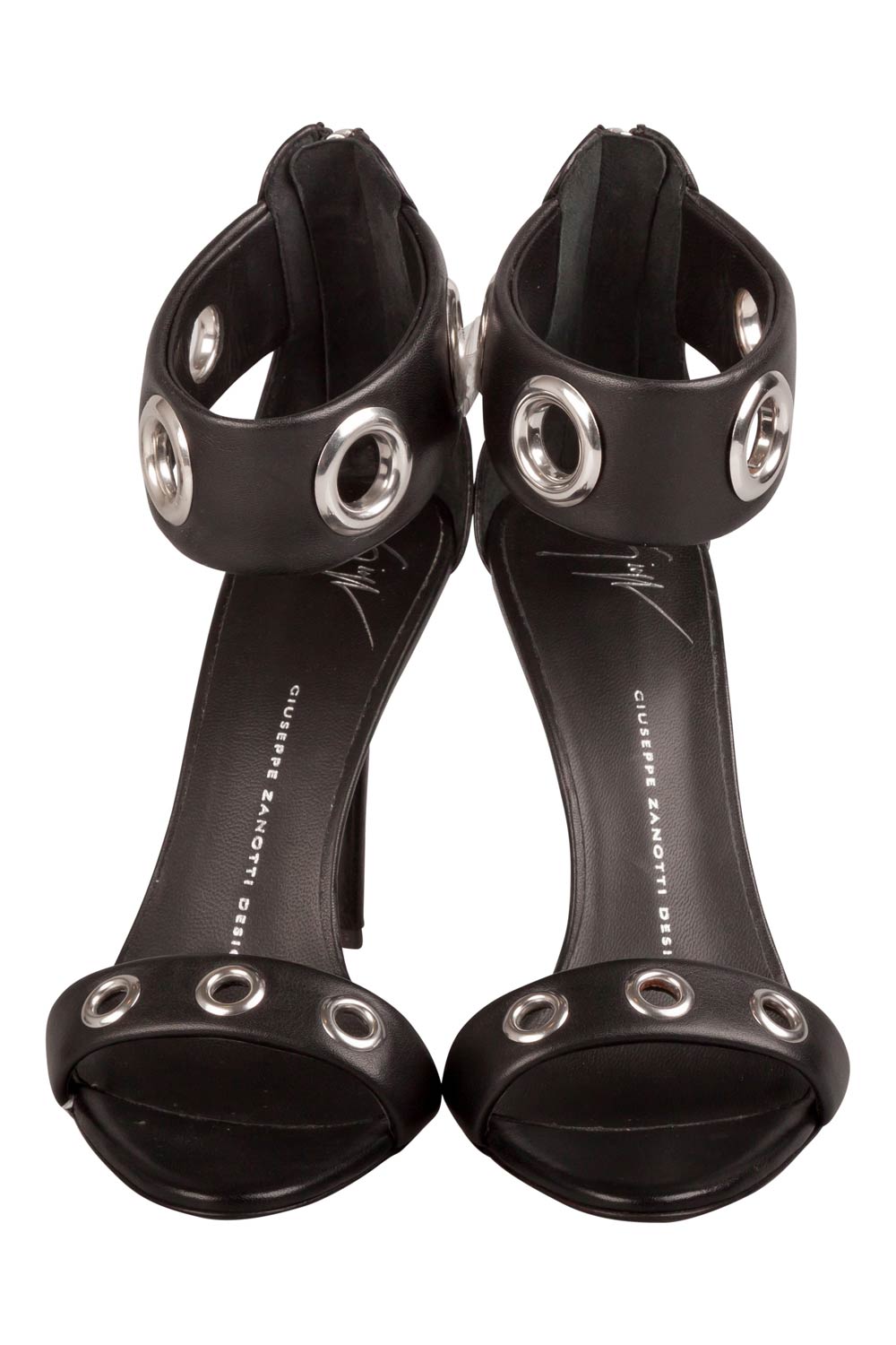 

Giuseppe Zanotti Black Leather Eyelet Ankle Strap Sandals Size