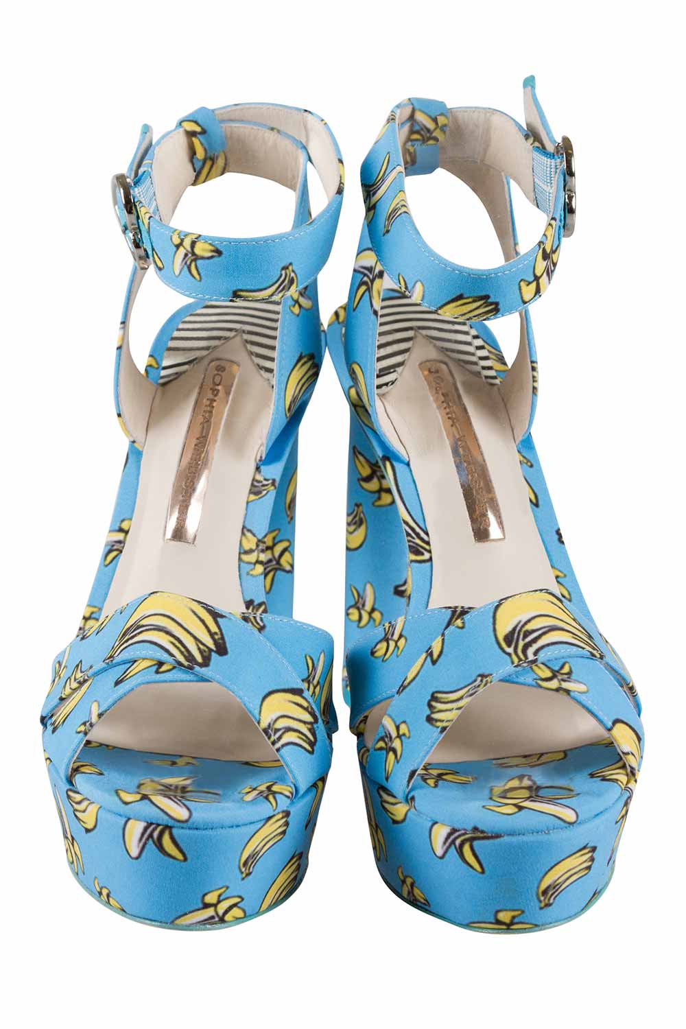 

Sophia Webster Blue Banana Printed Fabric Amanda Ankle Strap Platform Sandals Size