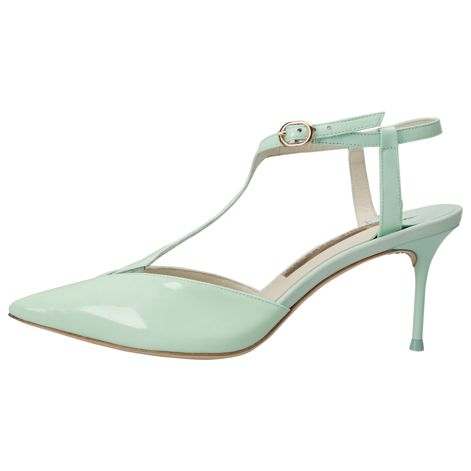 Sophia Webster Green Patent Leather Spearmint T Strap Pointed Toe Sandals Size 37