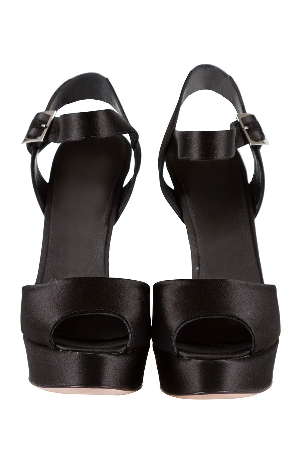 

Giambattista Valli Black Satin Peep Toe Ankle Strap Platform Sandals Size