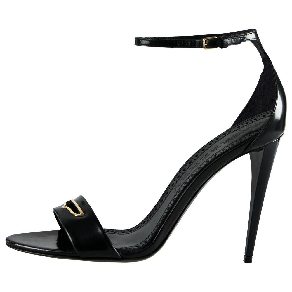 Pre Owned Burberry Black Leather Reynholm Ankle Strap Sandals Size 38