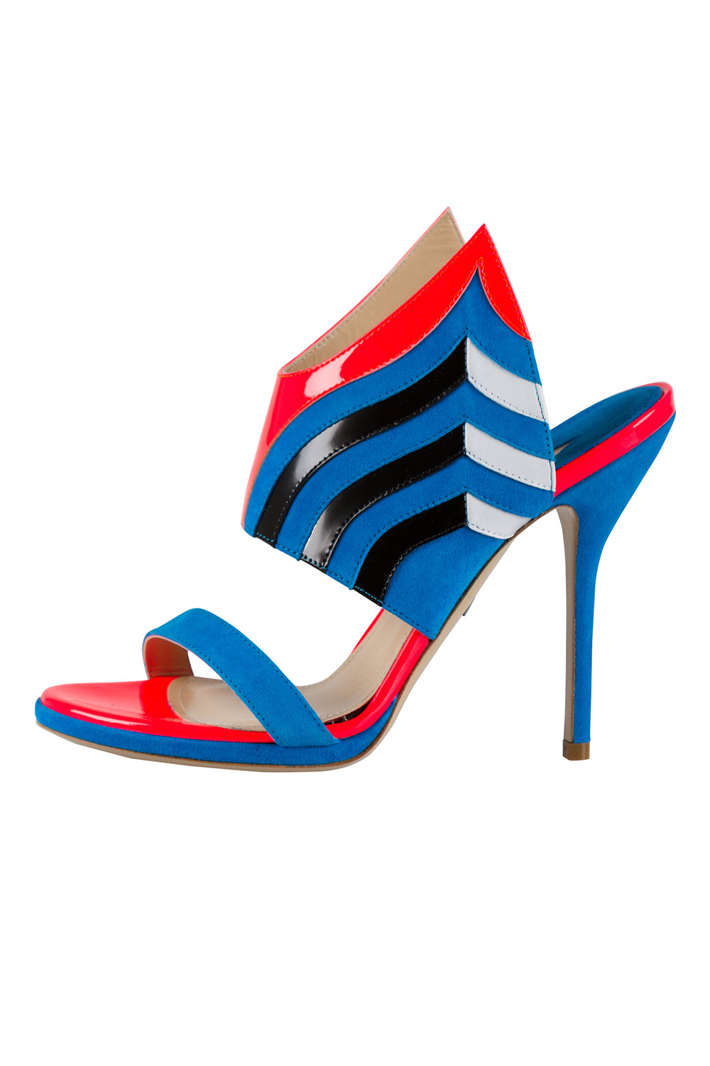 Paul Andrew Tri Color Suede And Patent Leather Wing Vamp Mule Sandals Size 37