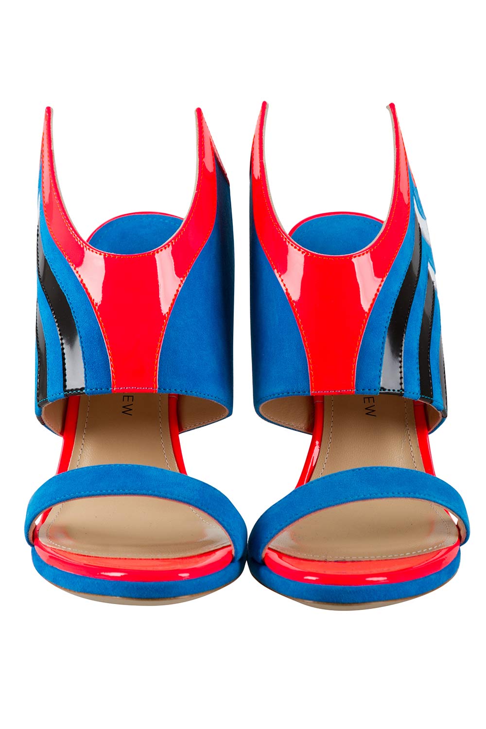 

Paul Andrew Tri Color Suede And Patent Leather Wing Vamp Mule Sandals Size, Blue