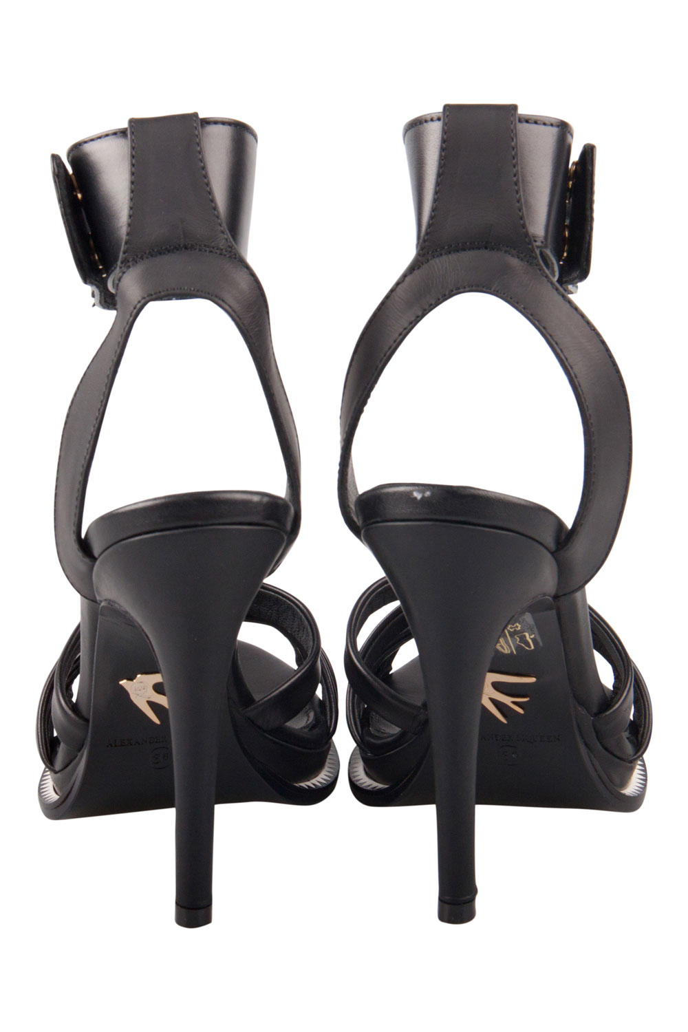 

Alexander McQueen Black Leather Ankle Cuff Sandals Size