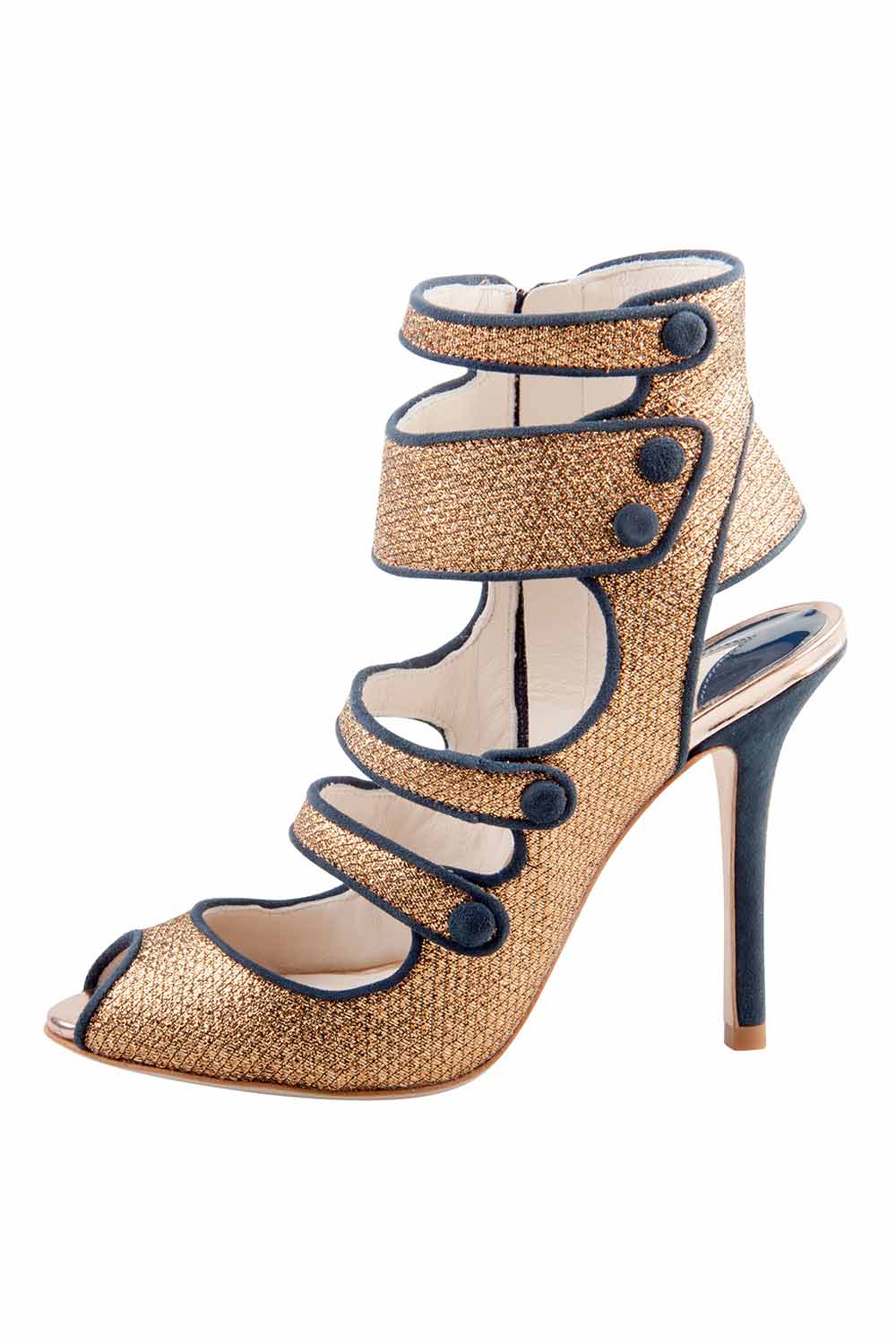 Pre Owned Sophia Webster Black/Gold Glitter Fabric and Suede Trim Cut Out Peep Toe Sandals Size 36.5