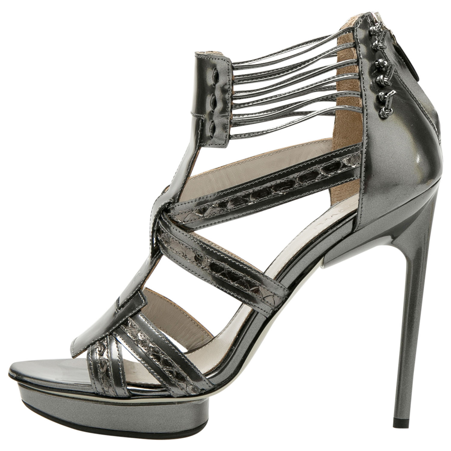 Jason Wu Metallic Grey Patent Leather Carolyn Platform Sandals Size 38