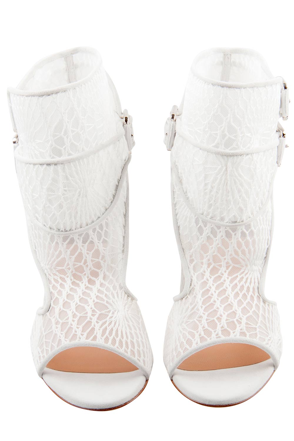 

Laurence Dacade White Lace And Suede Rush Macrame Cut Out Open Toe Booties Size