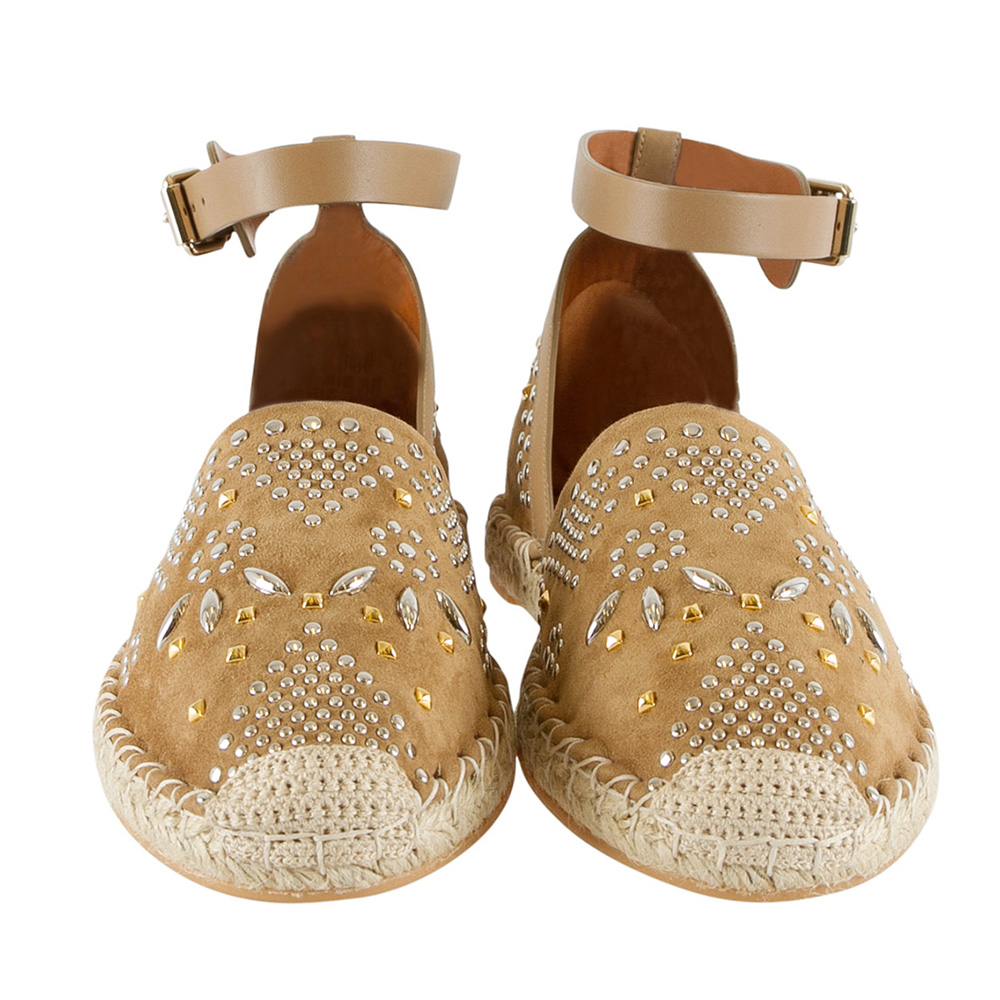 

Valentino Brown Embellished Suede And Leather Ankle Strap Espadrilles Size