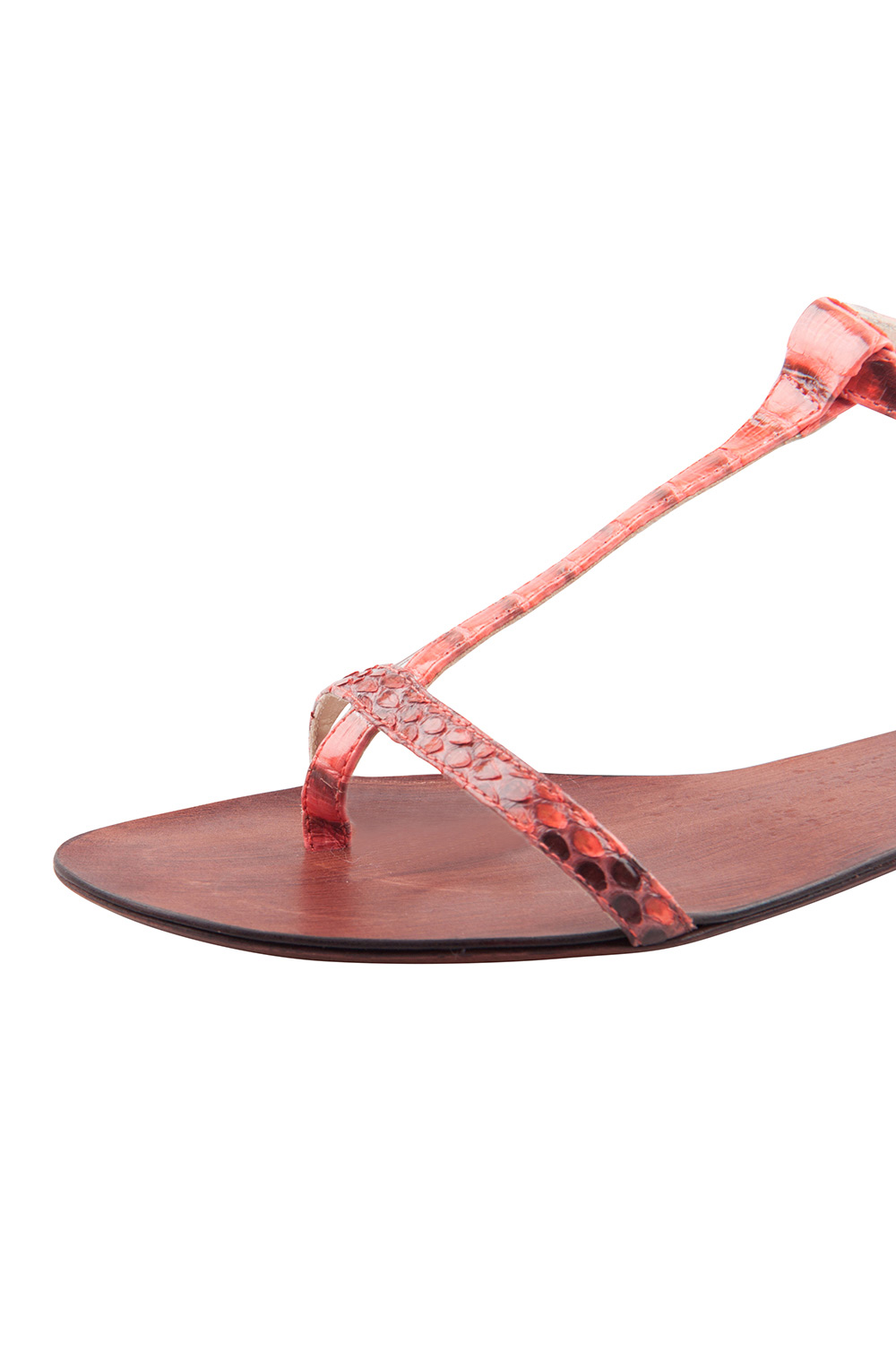 Pre-owned Alexandre Birman Red Python Leather T Strap Flat Sandals Size 38.5