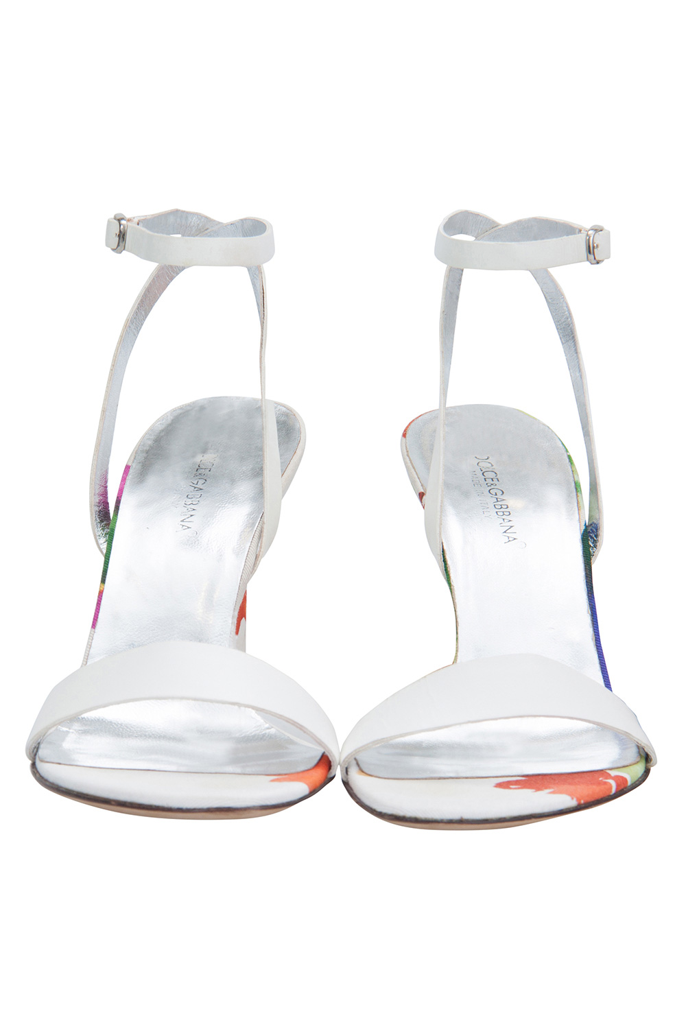 

Dolce And Gabbana White Leather Floral Print Wedge Sandals Size