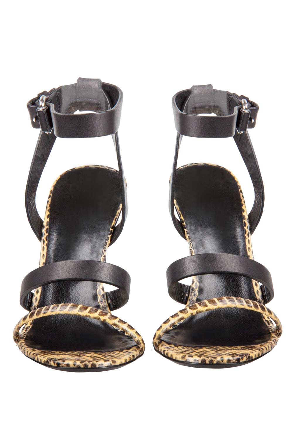 

Alexander McQueen Black/Yellow Leather And Embossed Snakeskin Ankle Cuff Strappy Sandals Size