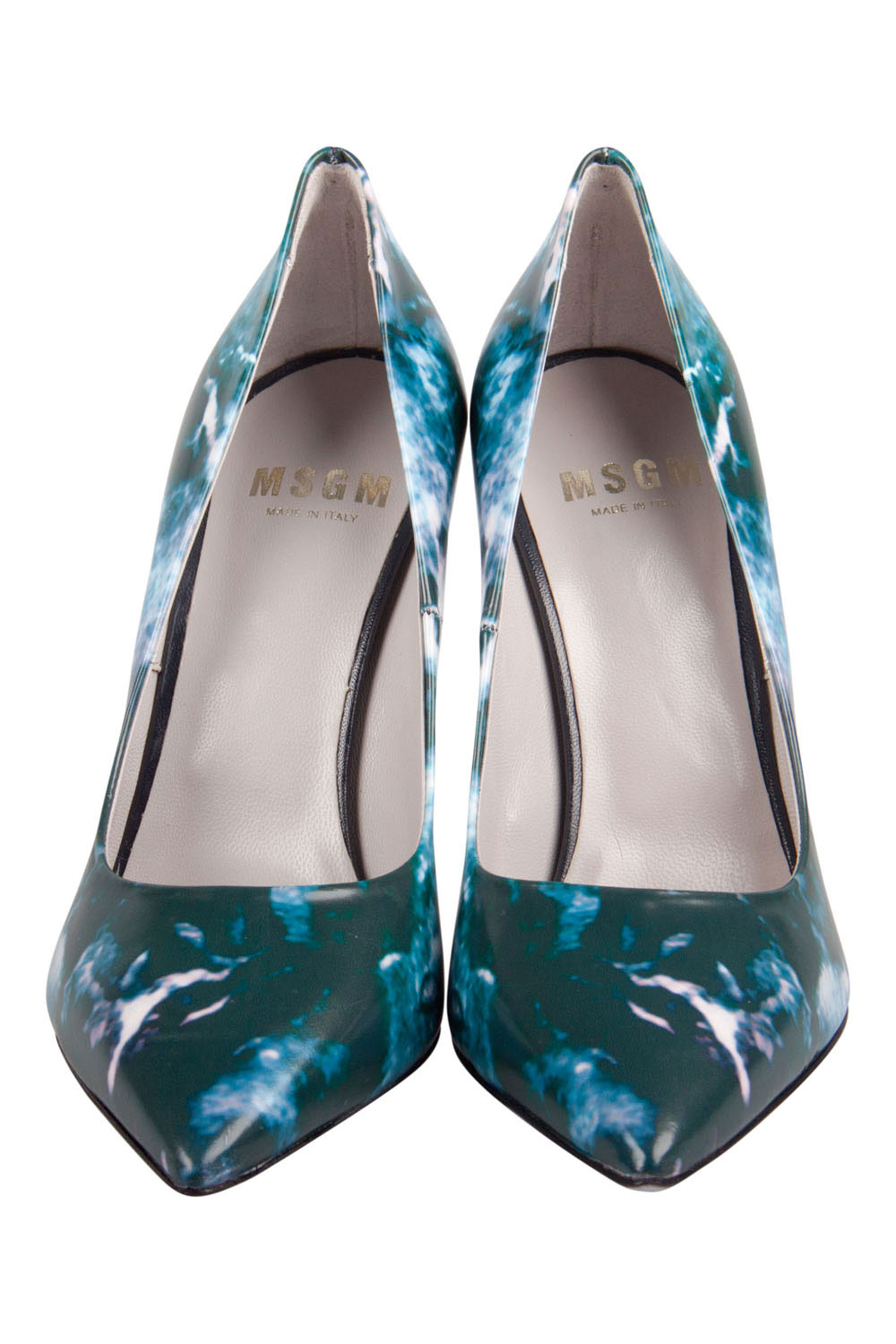 Pre-owned Msgm Blue Marble Print Pointed Toe Pumps Size 38