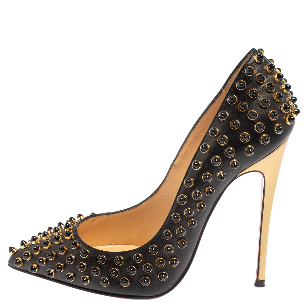 

Christian Louboutin Black Leather Follies Cabo Studded Pumps Size