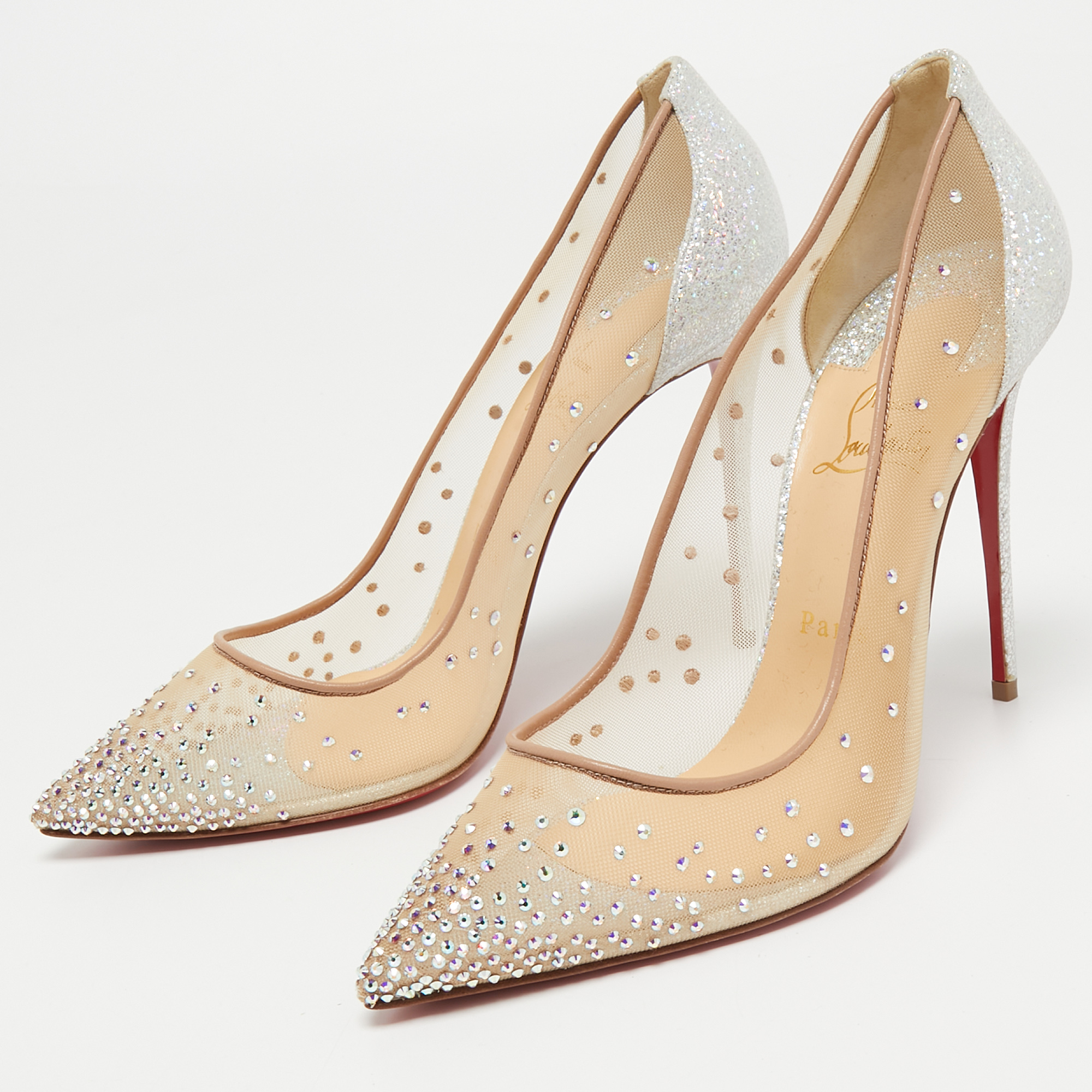 

Christian Louboutin Beige Mesh and Leather Follies Strass Pumps Size