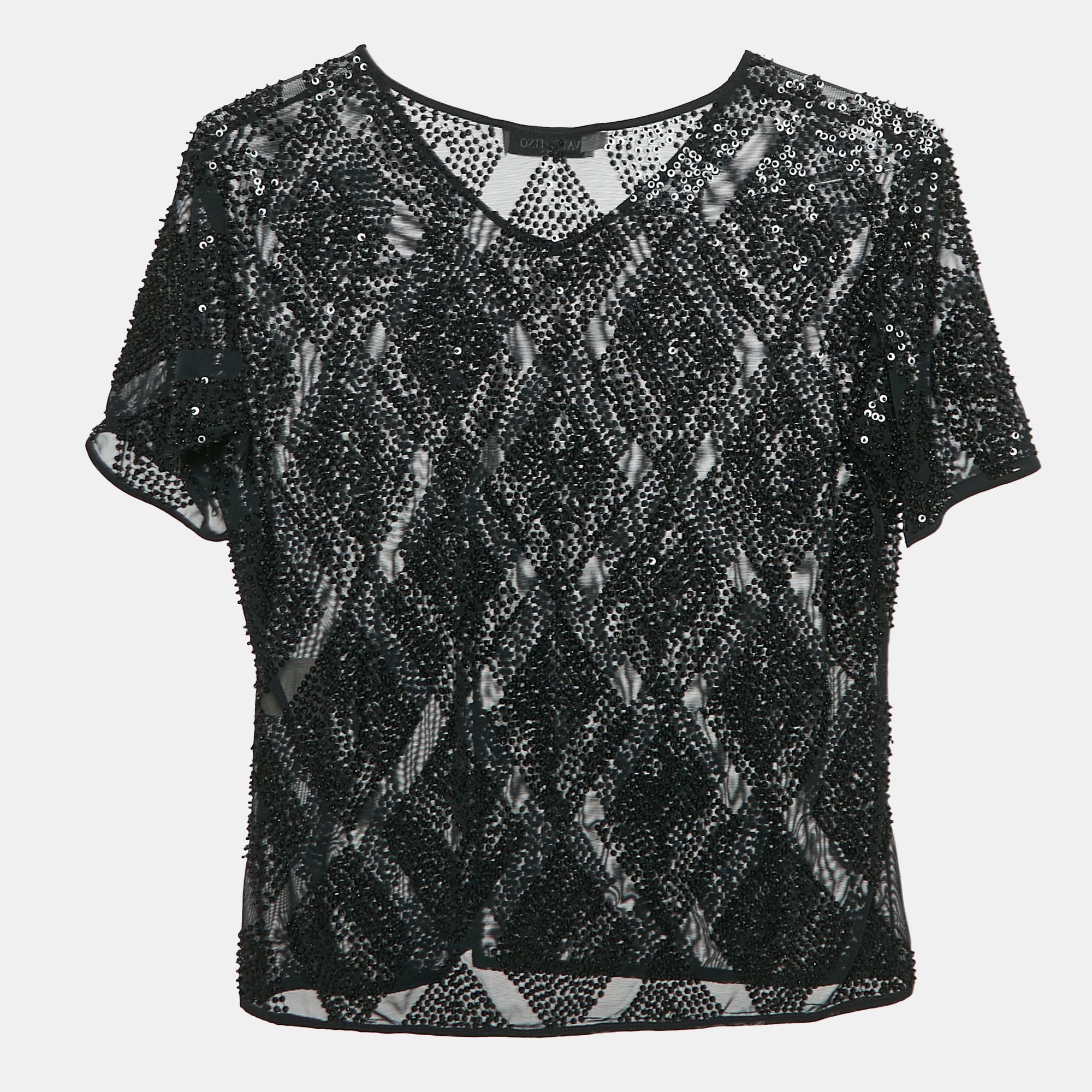 

Valentino Miss V Black Sequin Embellished Jersey Top M