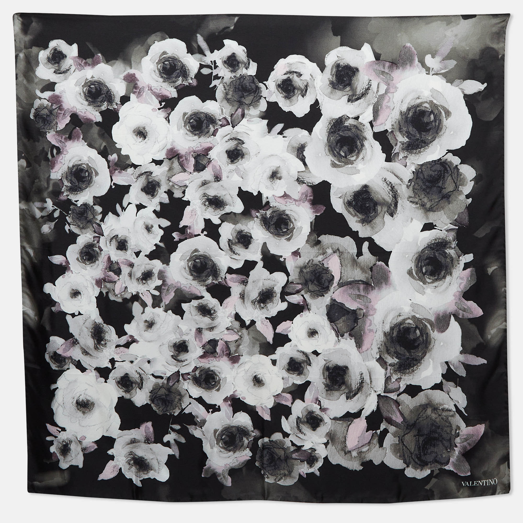 

Valentino Black Floral Print Silk Square Scarf