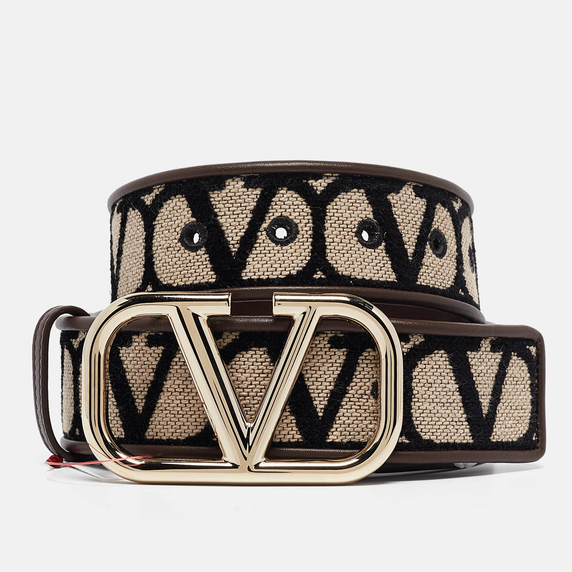 

Valentino Brown/Beige Iconographe Canvas and Leather VLogo Reversible Belt 75CM