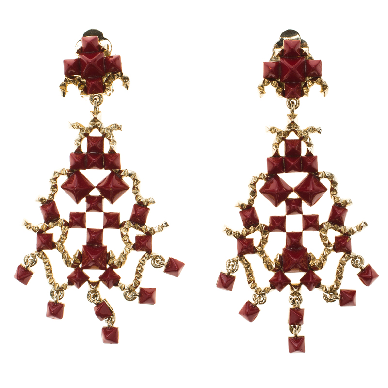 Valentino Red Enamel Dangle Pierce Earrings