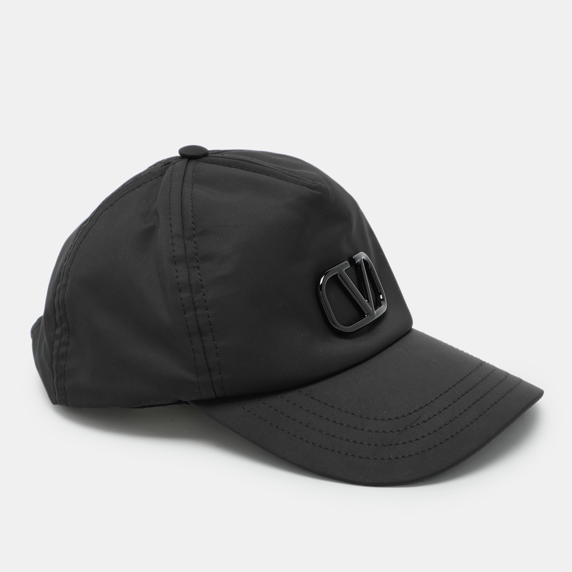 Pre-owned Valentino Garavani Black Nylon Logo Baseball Cap