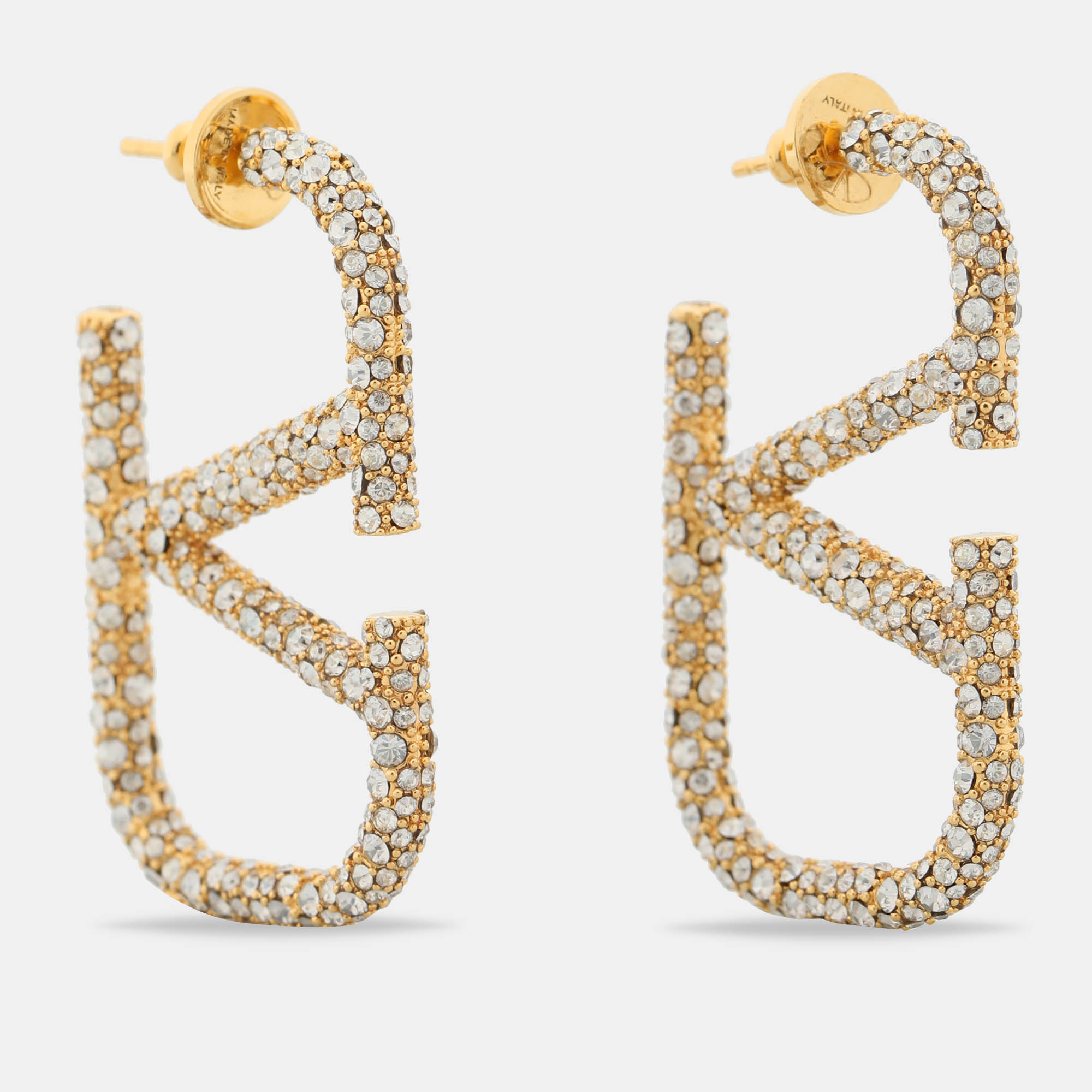 

Valentino Gold Tone VLogo Crystal Embellished Earrings