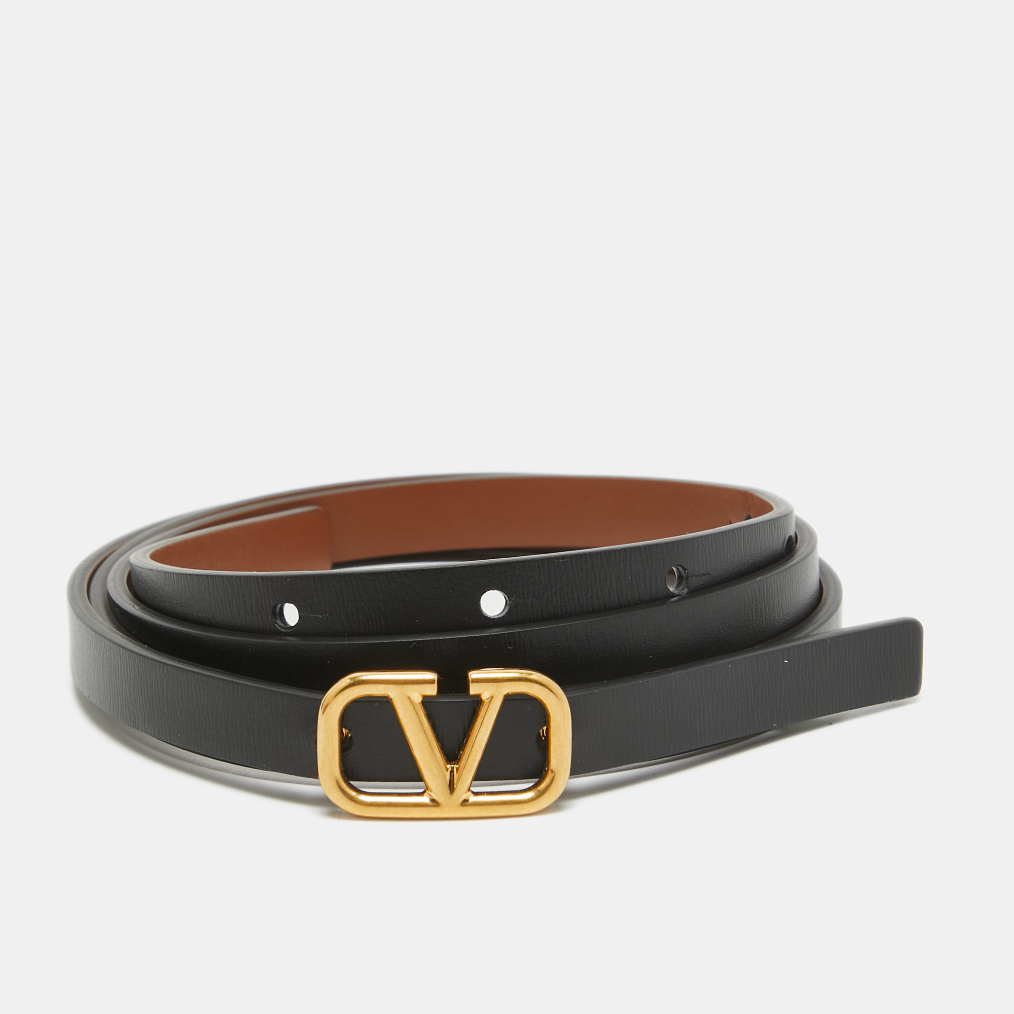 

Valentino Black/Tan Leather VLogo Reversible Slim Belt