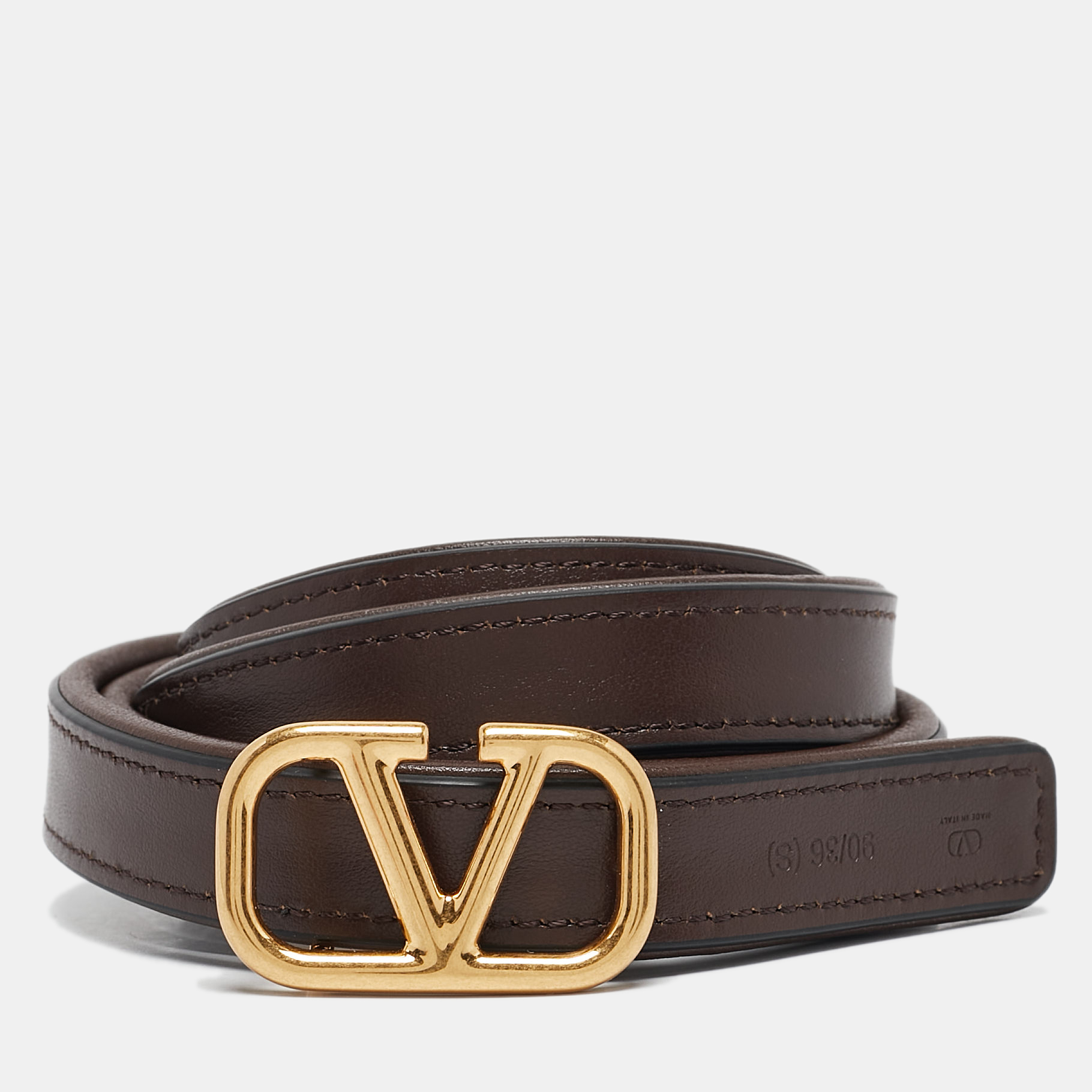 

Valentino Brown/Beige Leopard Print Calfhair and Leather VLogo Slim Reversible Belt 90CM