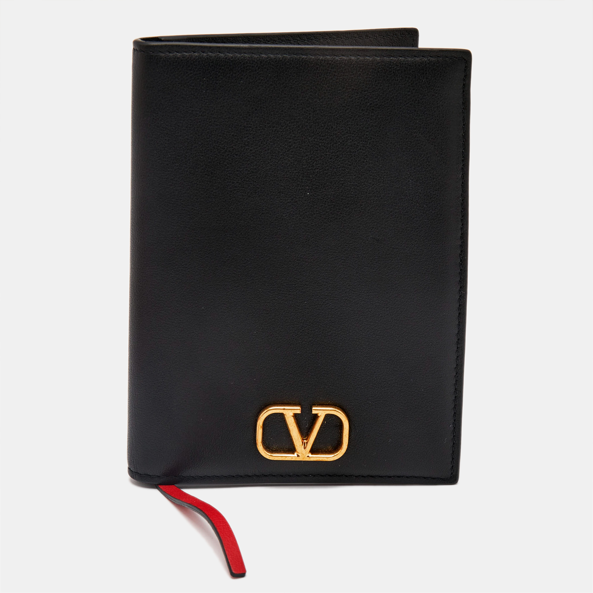 

Valentino Black Leather VLogo Passport Holder