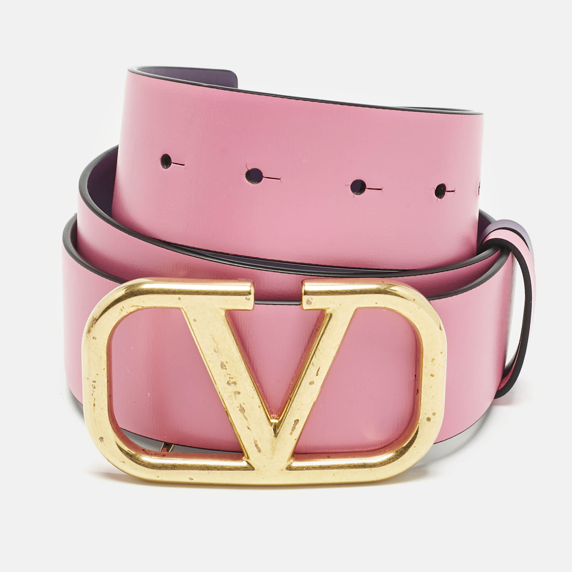 

Valentino Pink/Purple Leather Vlogo Reversible Belt 70CM