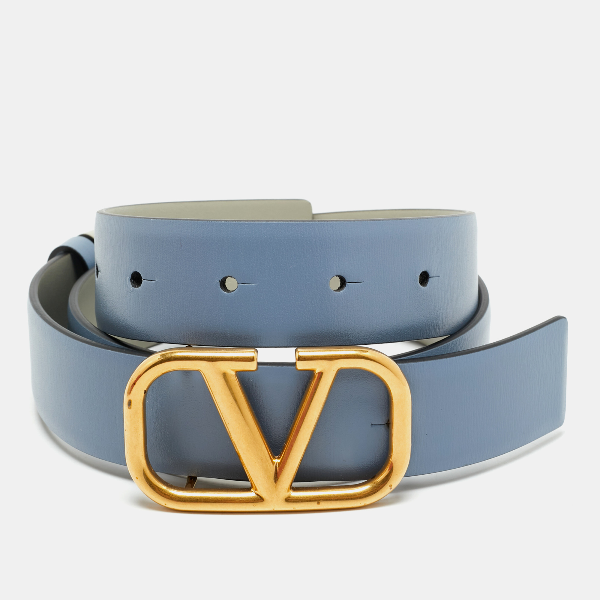 

Valentino Blue/Grey Leather VLogo Reversible Waist Belt Size