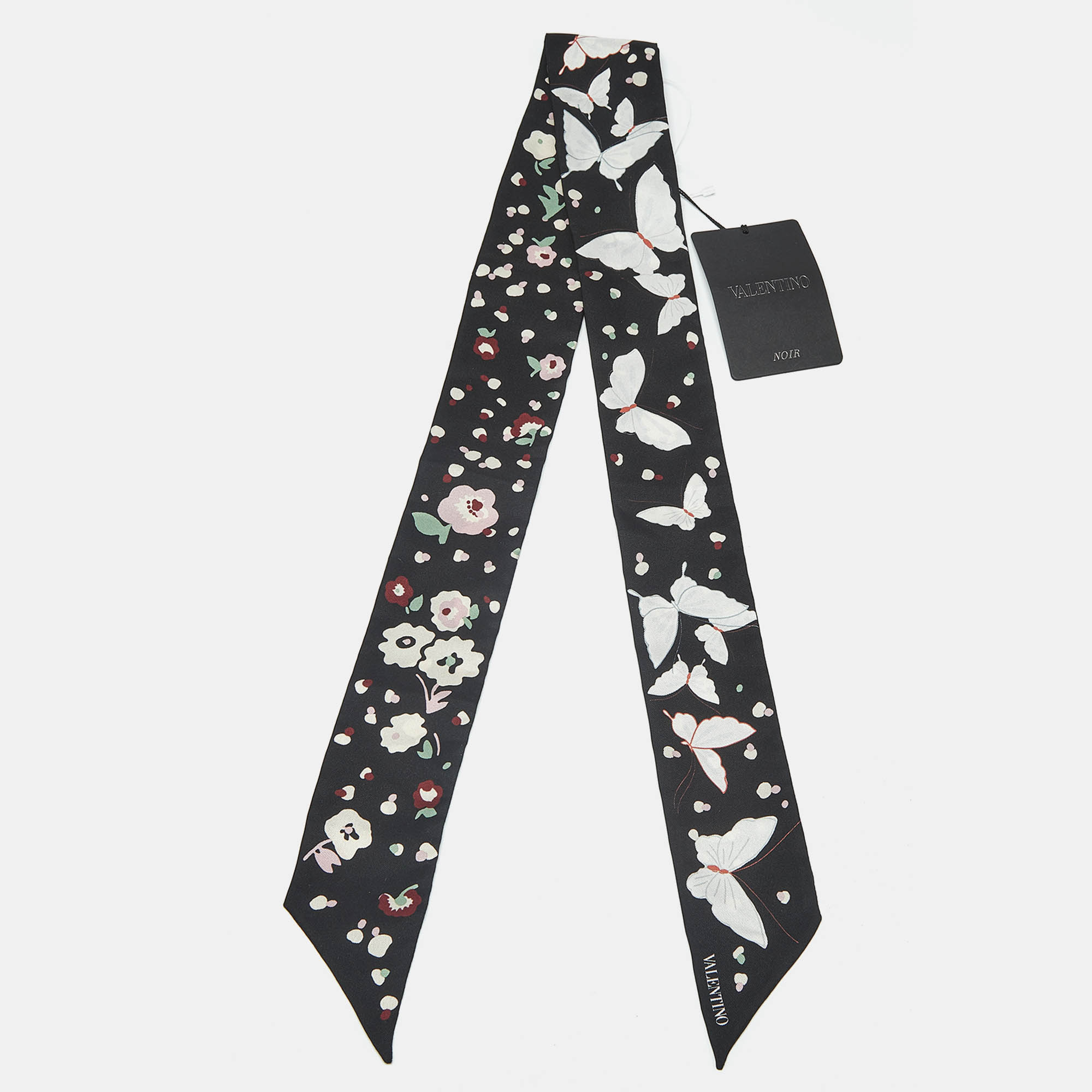 

Valentino Black Butterfly Print Silk Bandeau Scarf