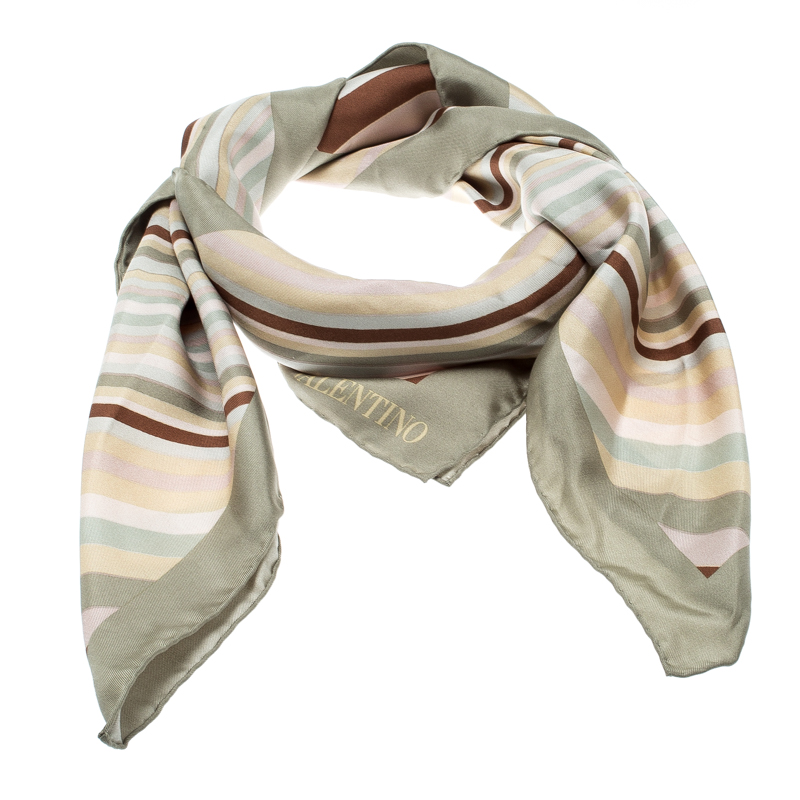 

Valentino Native Couture Pastel Striped Diamond Print Silk Square Scarf, Multicolor